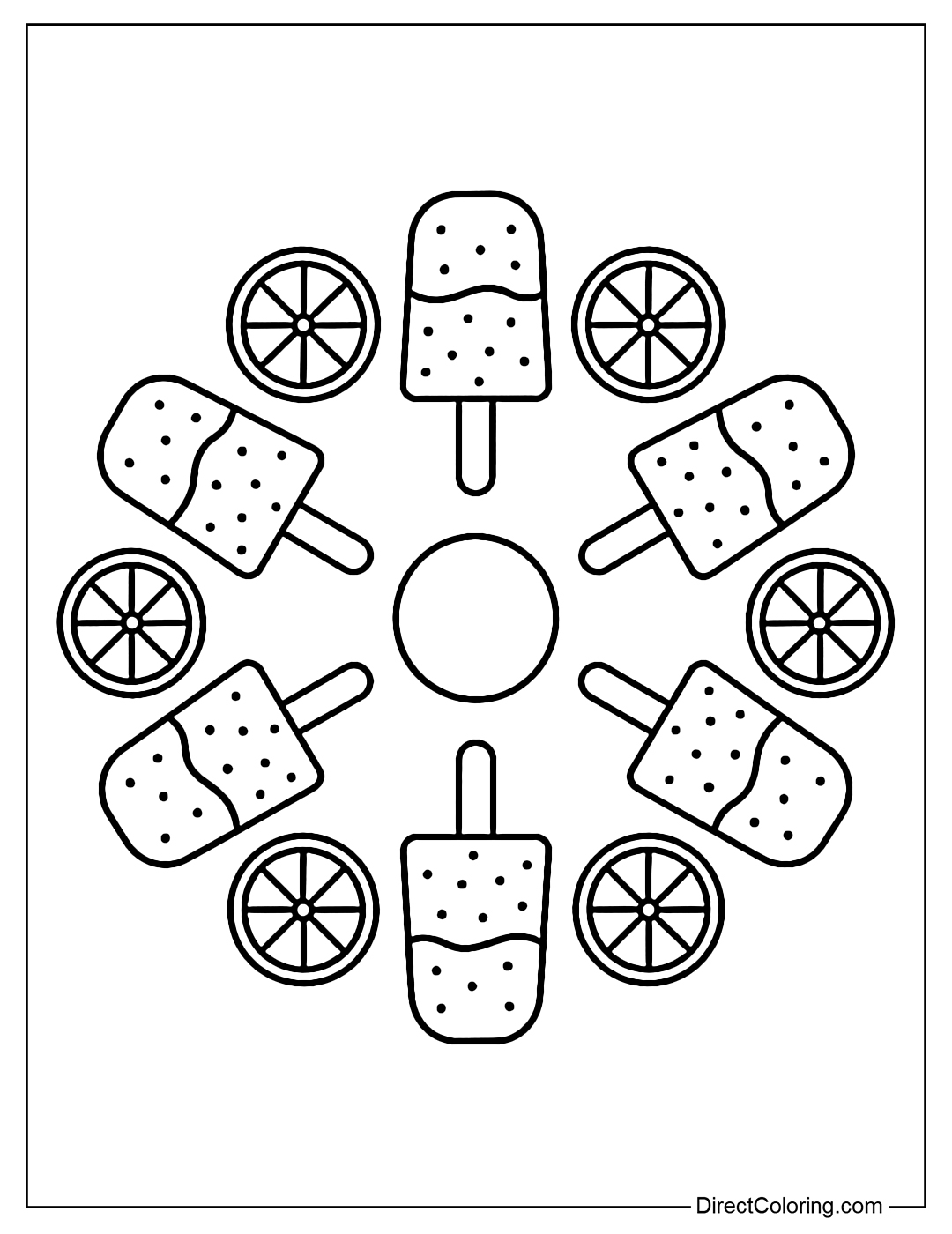 Fruity Ice Cream Pops Mandala Coloring Page
